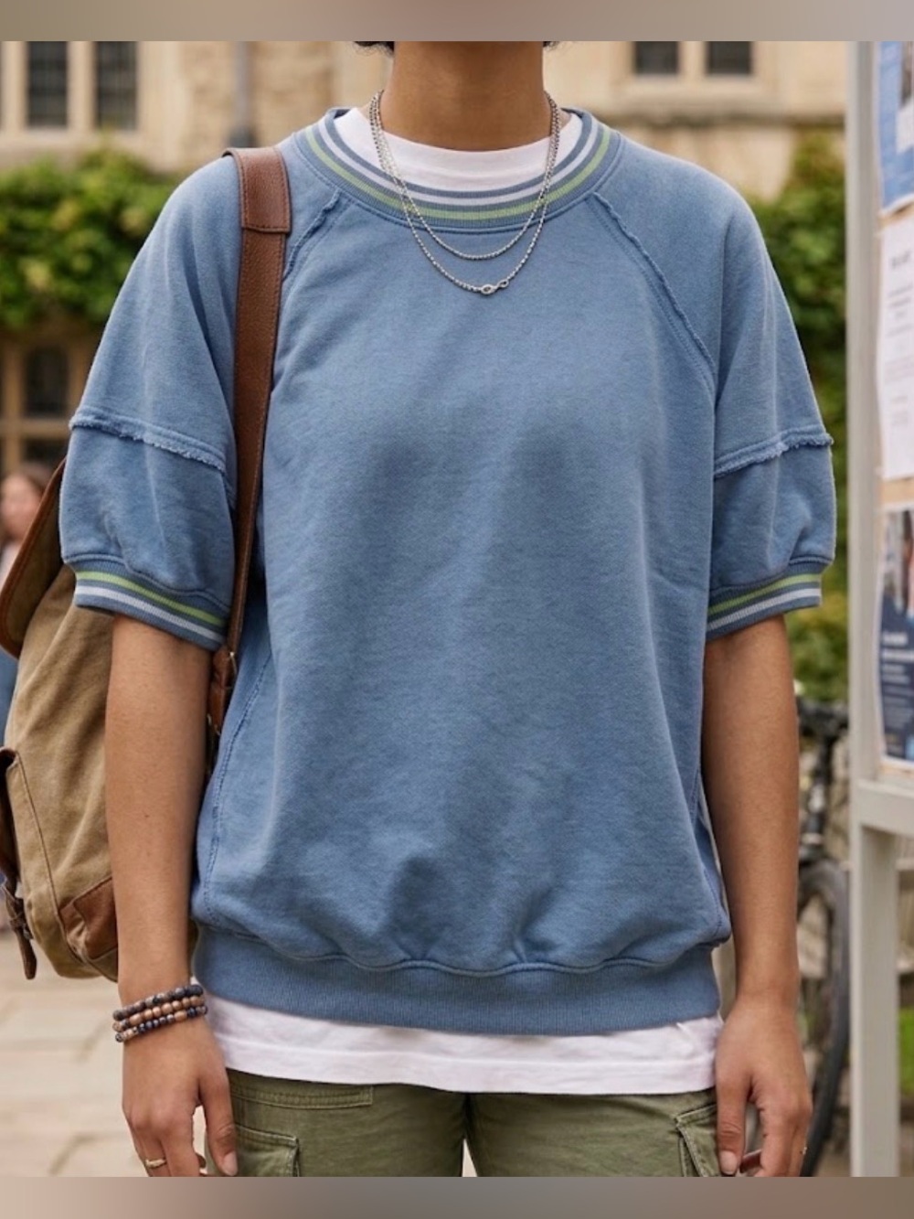 We the free oversizeShort-Sleeve Pullover Top with Striped Trim XS casual school